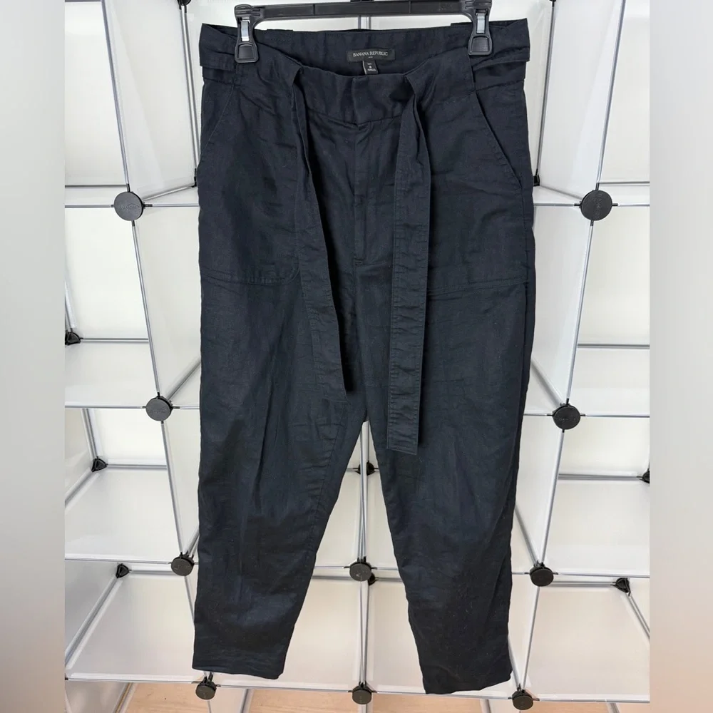 Banana Republic Women’s Linen Cotton Straight Leg Belt Tie High Waist Pants 8